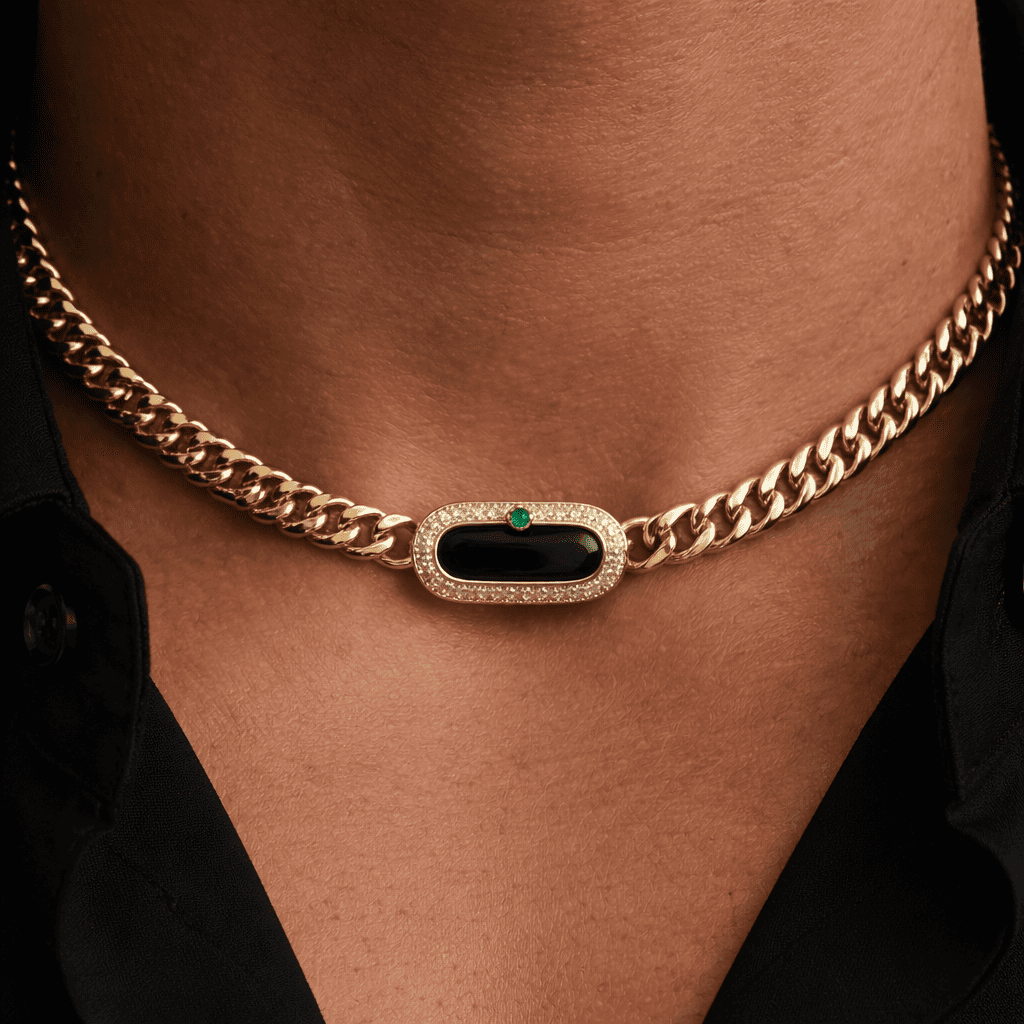 RareCult Onyx 18K Gold Plated Cuban Chain