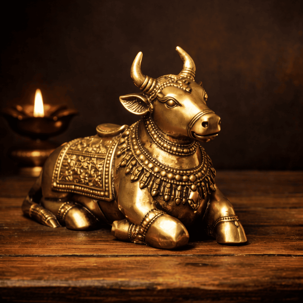 Intricate Brass Nandi Statue